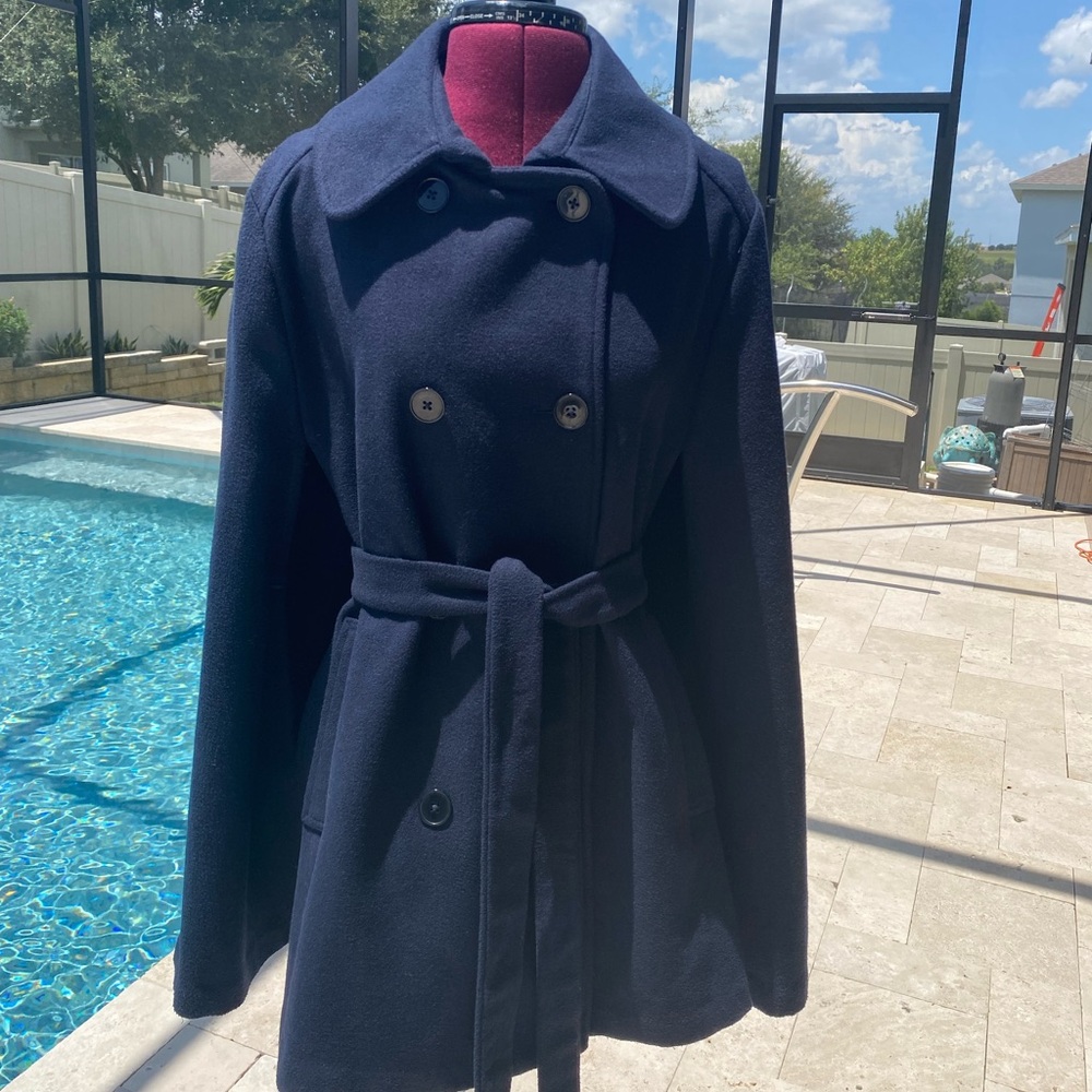 French Connection Dark Blue cape coat no sleeves